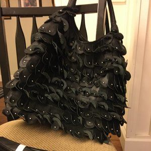 Large Black Leather Peacock Handbag
